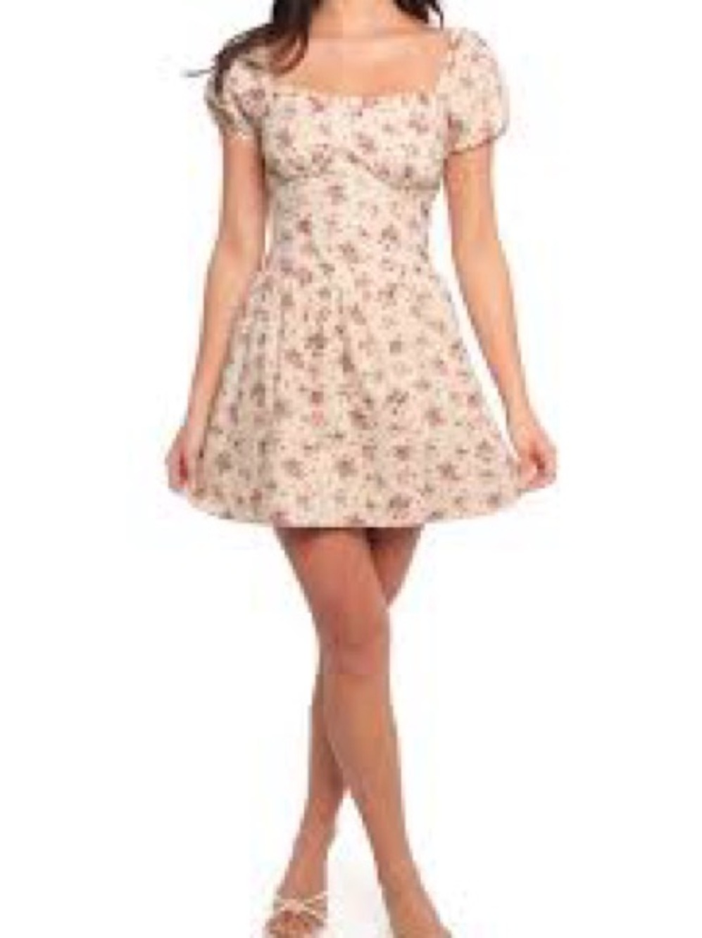 Petal & Pup Cream Floral Square-Neck Mini Dress size large